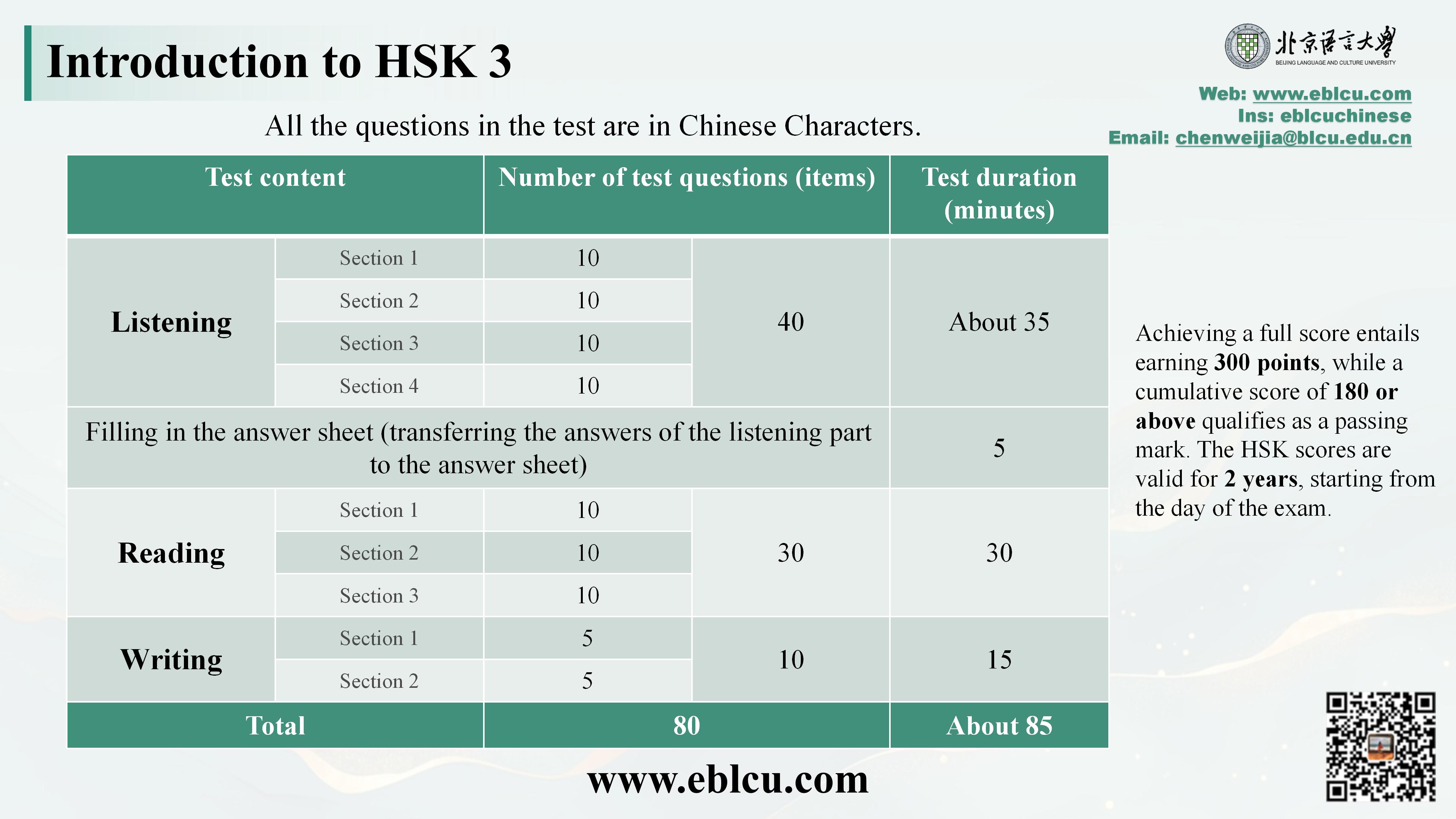 HSK 3 exam structure